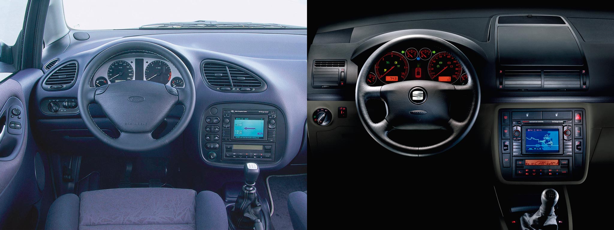 A la izquierda, el interior Ford, usado hasta 1999. A la derecha, el de VAG, instalado en todos los modelos posteriores.